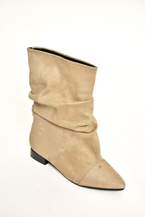 T723964002 Bej Süet Büzgülü Kadın Bot - Görsel 8