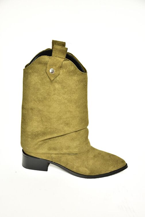 T723972202 Yeşil Süet Alçak Topuklu Kadın Bot - Görsel 7