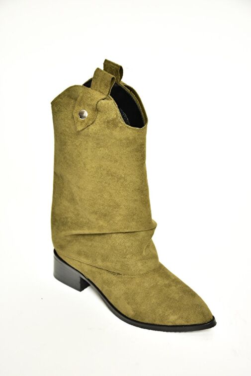 T723972202 Yeşil Süet Alçak Topuklu Kadın Bot - Görsel 8
