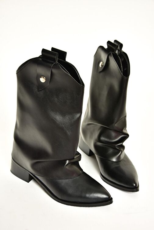 T723972209 Siyah Alçak Topuklu Kadın Bot - Görsel 6