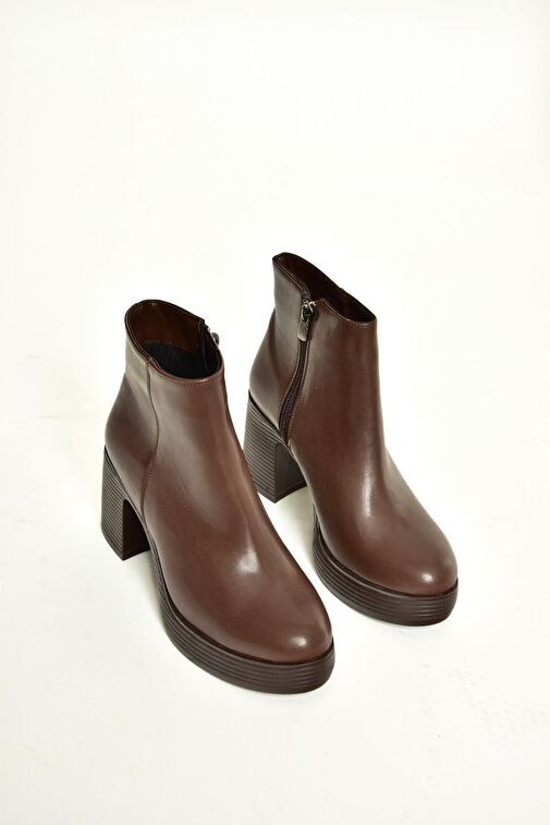 T820197409 Kahverengi Kalın Topuklu Kadın Bot - Görsel 7