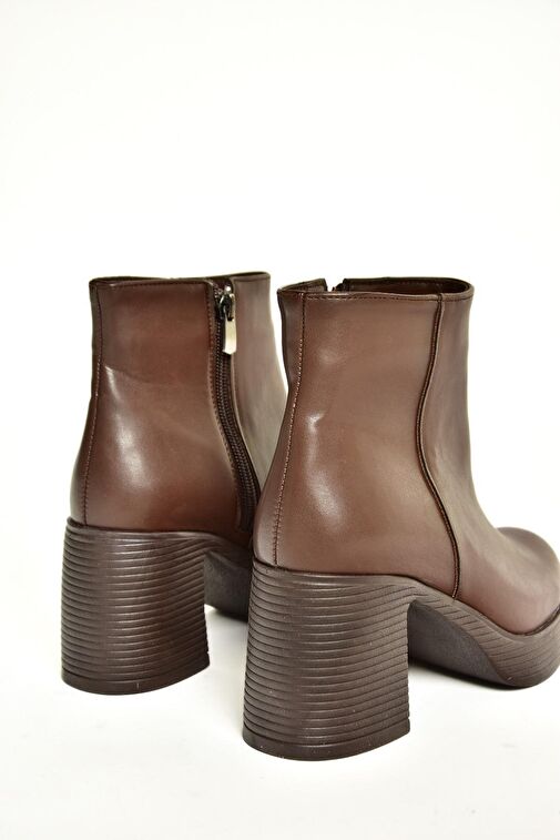 T820197409 Kahverengi Kalın Topuklu Kadın Bot - Görsel 8