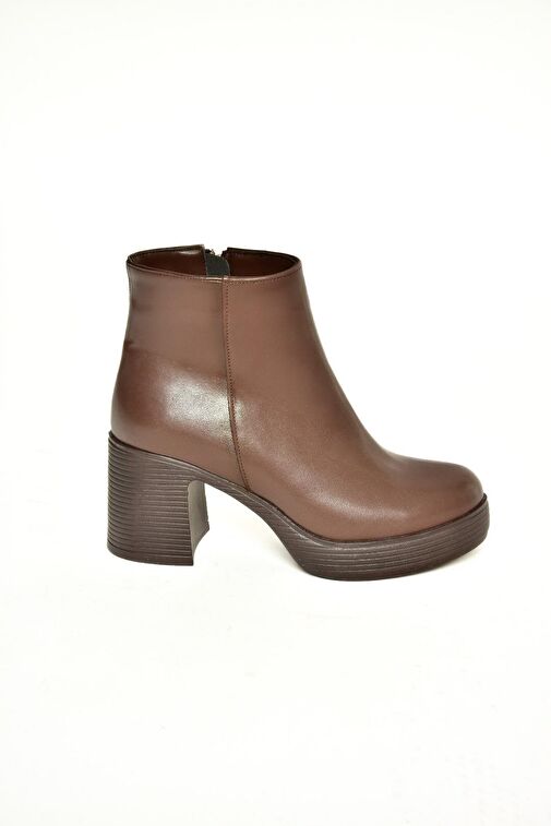 T820197409 Kahverengi Kalın Topuklu Kadın Bot - Görsel 9