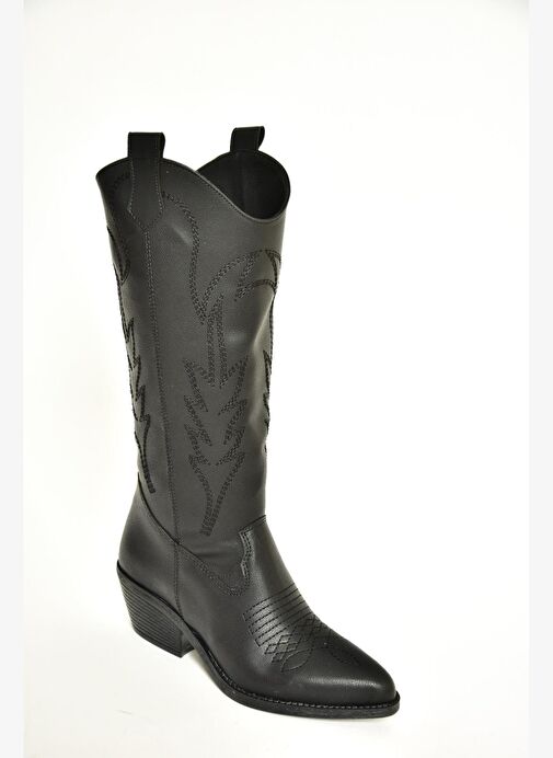 T404401209 Siyah Kovboy Model Kadın Çizme - Görsel 9