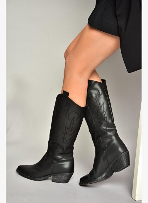 T404401209 Siyah Kovboy Model Kadın Çizme - Görsel 4
