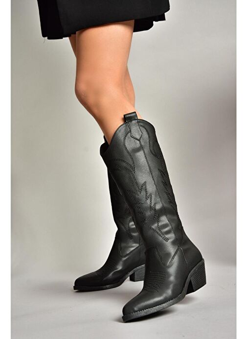 T404401209 Siyah Kovboy Model Kadın Çizme - Görsel 3