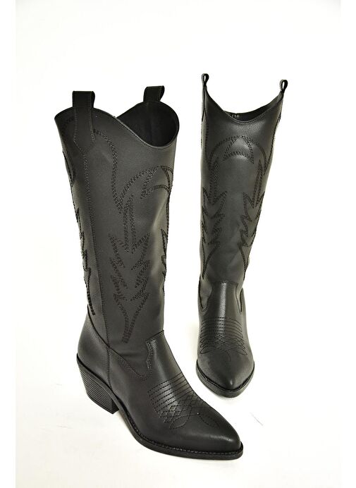 T404401209 Siyah Kovboy Model Kadın Çizme - Görsel 14