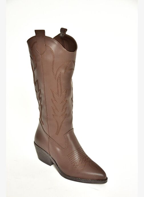 T404401209 Kahverengi Kovboy Model Kadın Çizme - Görsel 8