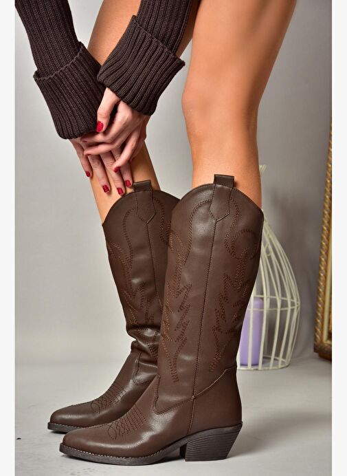 T404401209 Kahverengi Kovboy Model Kadın Çizme - Görsel 2