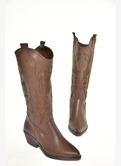 T404401209 Kahverengi Kovboy Model Kadın Çizme - Görsel 6