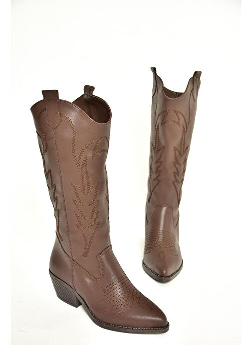 T404401209 Kahverengi Kovboy Model Kadın Çizme - Görsel 6