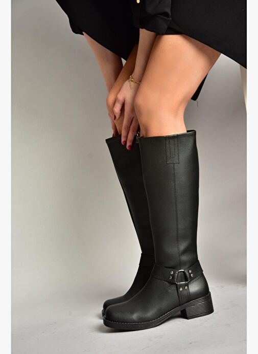 T404550009 Siyah Alçak Topuklu Kadın Çizme - Görsel 4