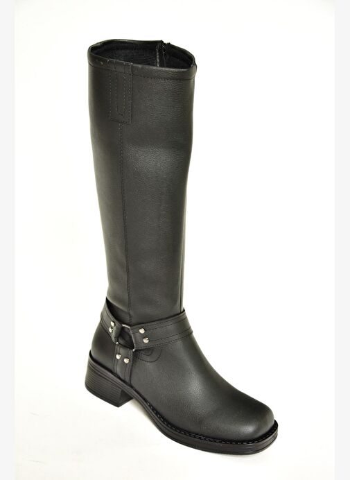 T404550009 Siyah Alçak Topuklu Kadın Çizme - Görsel 7