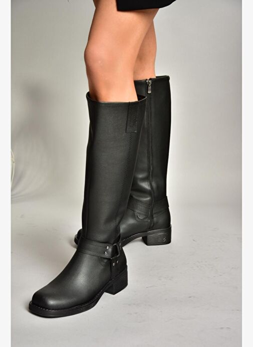 T404550009 Siyah Alçak Topuklu Kadın Çizme - Görsel 3