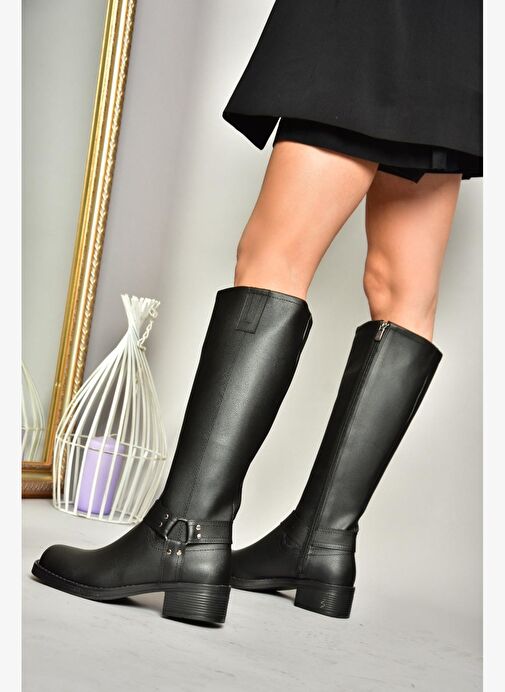 T404550009 Siyah Alçak Topuklu Kadın Çizme - Görsel 2