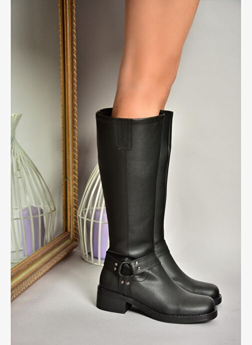 T404550009 Siyah Alçak Topuklu Kadın Çizme - Görsel 5