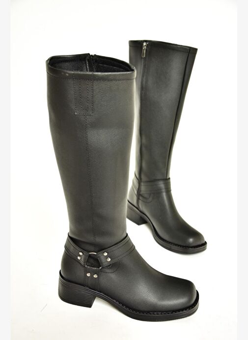 T404550009 Siyah Alçak Topuklu Kadın Çizme - Görsel 8