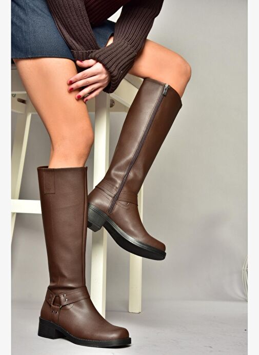 T404550009 Kahverengi Alçak Topuklu Kadın Çizme - Görsel 4