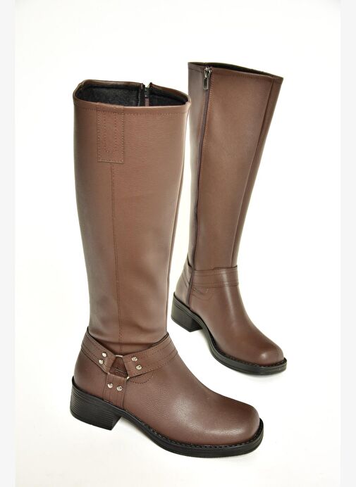 T404550009 Kahverengi Alçak Topuklu Kadın Çizme - Görsel 8