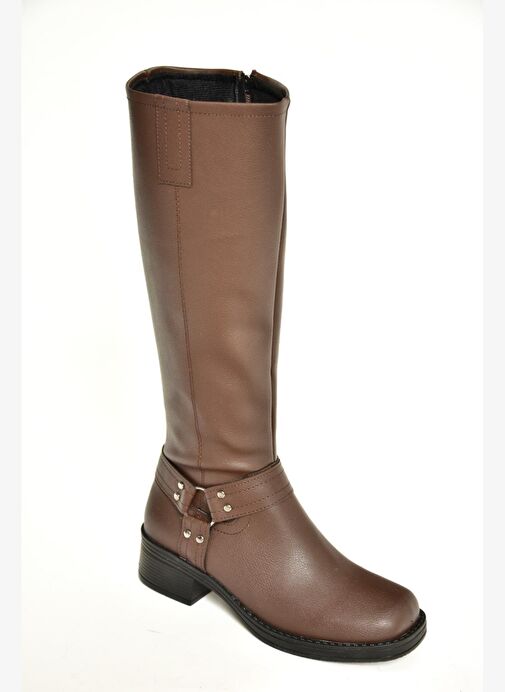 T404550009 Kahverengi Alçak Topuklu Kadın Çizme - Görsel 7