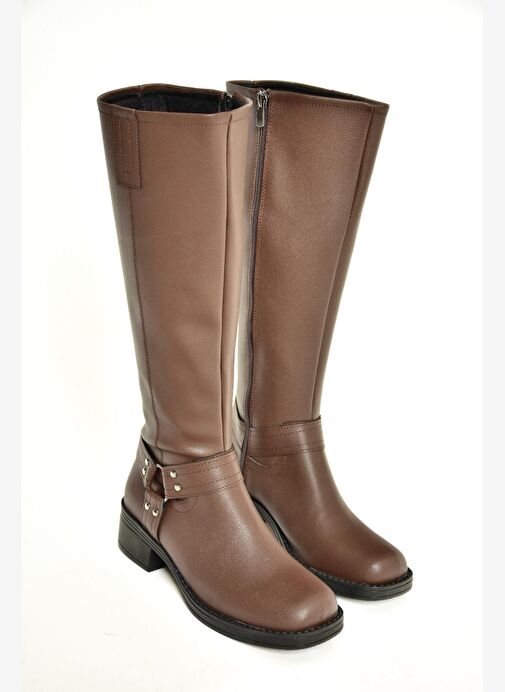 T404550009 Kahverengi Alçak Topuklu Kadın Çizme - Görsel 5