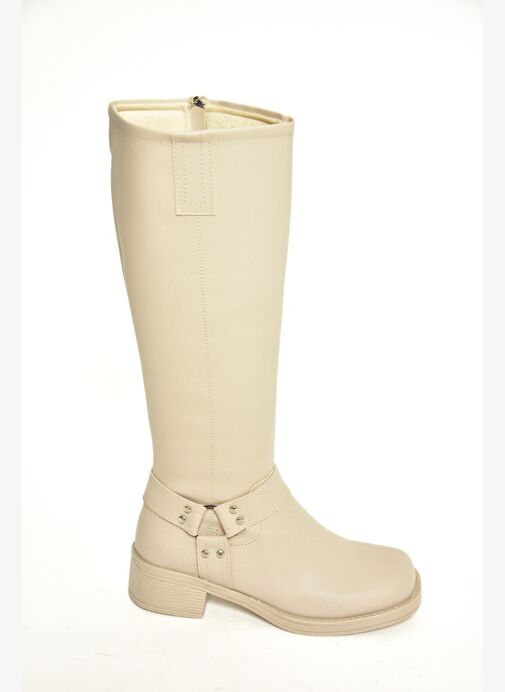 T404550009 Bej Alçak Topuklu Kadın Çizme - Görsel 6