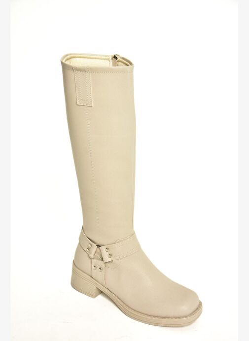 T404550009 Bej Alçak Topuklu Kadın Çizme - Görsel 7