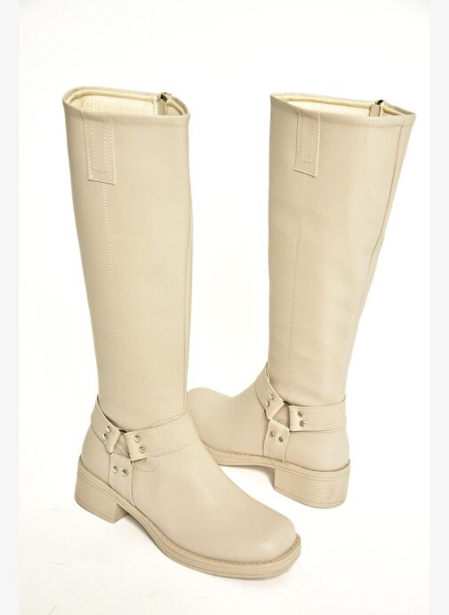 T404550009 Bej Alçak Topuklu Kadın Çizme - Görsel 5