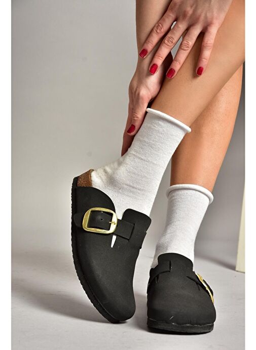 T777589002 Siyah Süet Kadın Terlik - Görsel 2