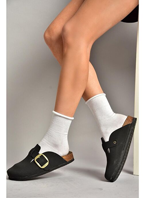 T777589002 Siyah Süet Kadın Terlik - Görsel 4