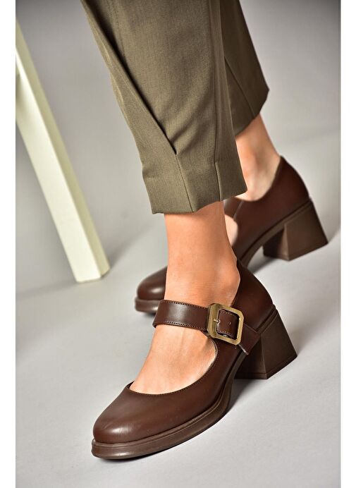 T820236009 Kahverengi Kalın Topuklu Kadın Ayakkabı - Görsel 2