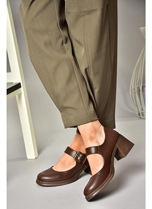 T820236009 Kahverengi Kalın Topuklu Kadın Ayakkabı - Görsel 3