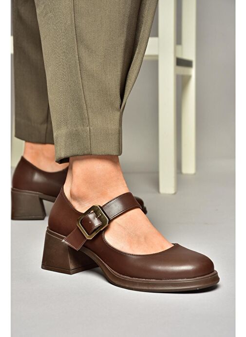 T820236009 Kahverengi Kalın Topuklu Kadın Ayakkabı - Görsel 4