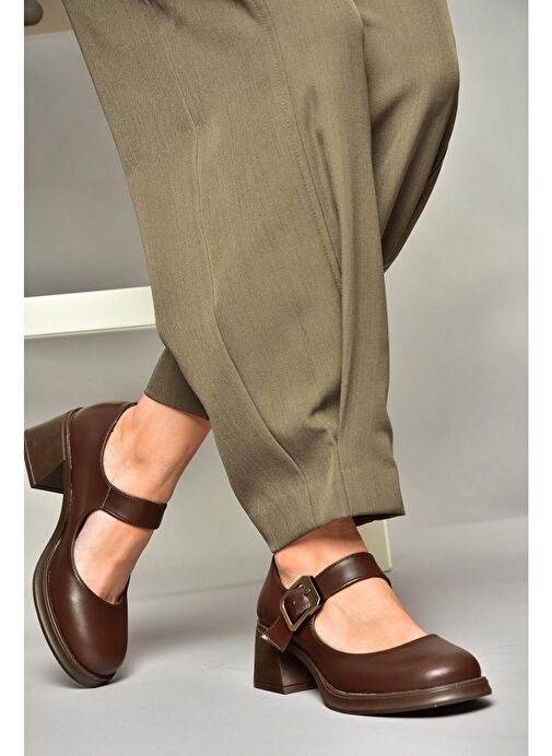 T820236009 Kahverengi Kalın Topuklu Kadın Ayakkabı - Görsel 5