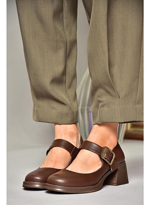 T820236009 Kahverengi Kalın Topuklu Kadın Ayakkabı - Görsel 6