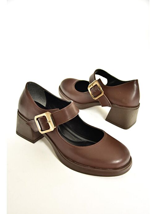 T820236009 Kahverengi Kalın Topuklu Kadın Ayakkabı - Görsel 7