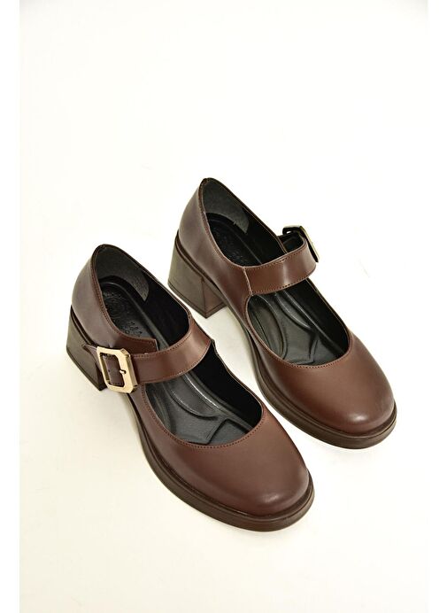 T820236009 Kahverengi Kalın Topuklu Kadın Ayakkabı - Görsel 8