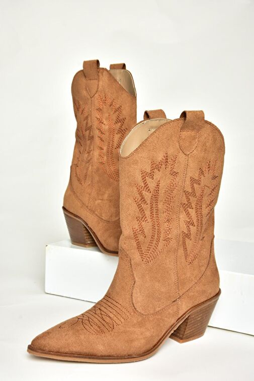 T267655002 Taba Süet Kalın Topuklu Kadın Bot - Görsel 7