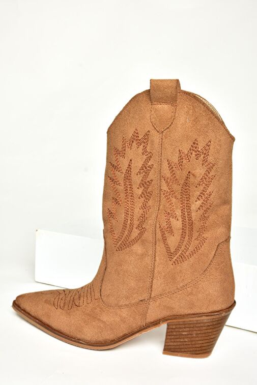 T267655002 Taba Süet Kalın Topuklu Kadın Bot - Görsel 9