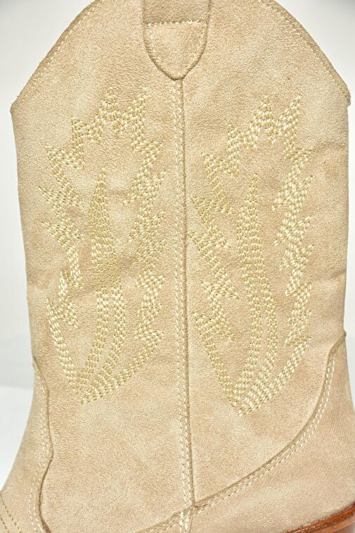 T267655002 Bej Süet Kalın Topuklu Kadın Bot - Görsel 9