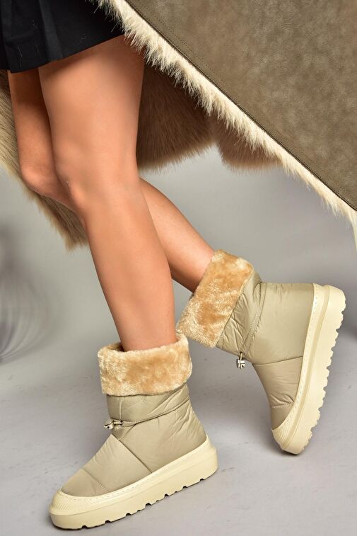 T476434004 Bej Kumaş Kadın Bot - Görsel 5