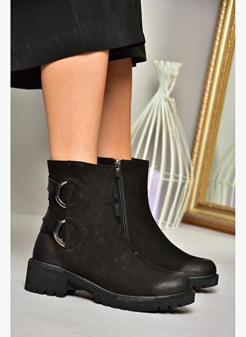T654047101 Siyah Hakiki Deri Nubuk Kadın Bot - Görsel 7
