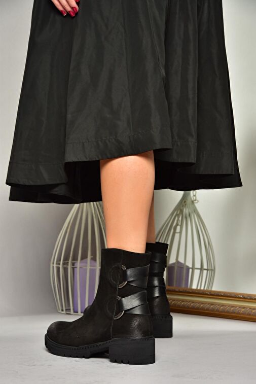 T654047101 Siyah Hakiki Deri Nubuk Kadın Bot - Görsel 2