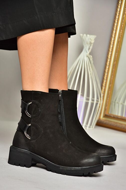 T654047101 Siyah Hakiki Deri Nubuk Kadın Bot - Görsel 6