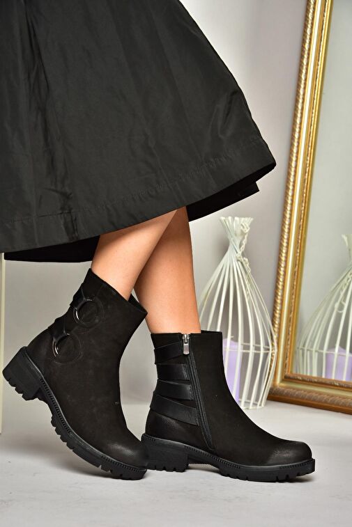 T654047101 Siyah Hakiki Deri Nubuk Kadın Bot - Görsel 8