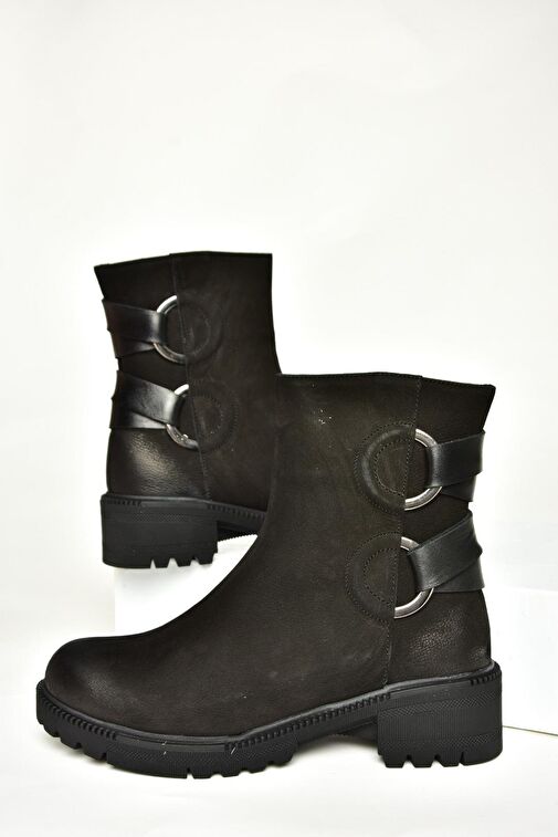 T654047101 Siyah Hakiki Deri Nubuk Kadın Bot - Görsel 11