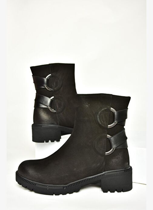 T654047101 Siyah Hakiki Deri Nubuk Kadın Bot - Görsel 10