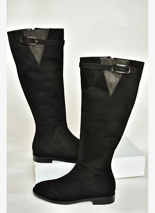 T820109202 Siyah Süet Taş Detaylı Kadın Çizme - Görsel 6