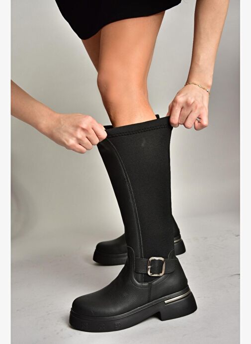 T996332009 Siyah Dalgıç Kumaş Klasik Çizme - Görsel 2