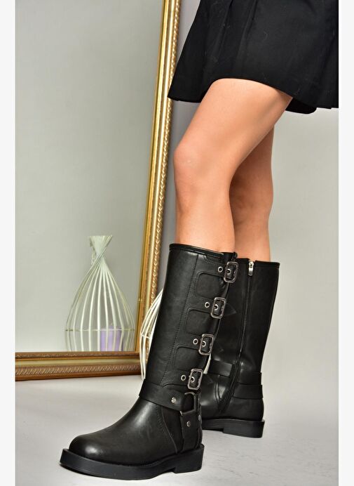T973570209 Siyah Kalın Tabanlı Kadın Çizme - Görsel 3